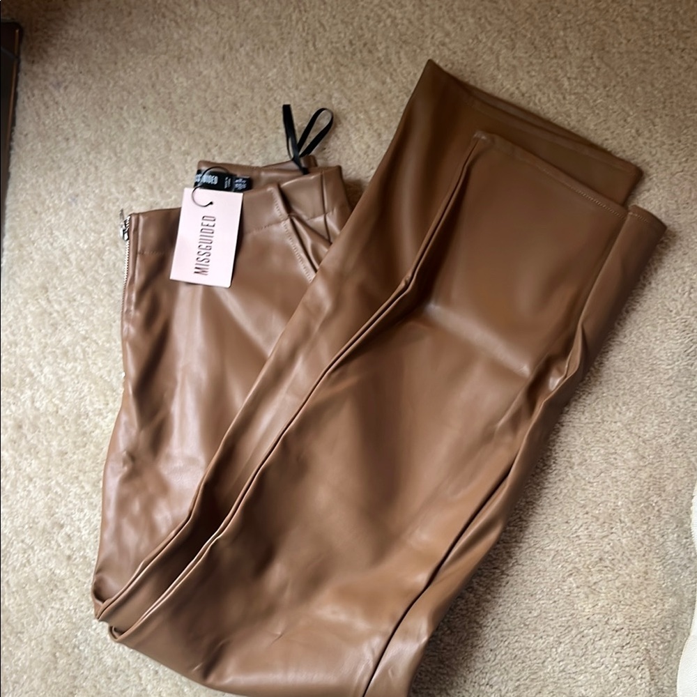 Nasty Gal Tan Faux Leather Trousers
